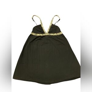 Black Chemise with Leopard Print Straps and Trim